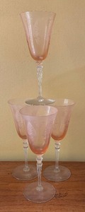 lot 72 image: Vintage Pink Etched Stemware