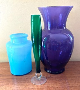 lot 74 image: Three Colorful Vibrant Glass Vases