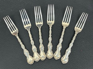 lot 10A image: Six Vintage Sterling Silver Forks