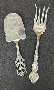 lot 24A image: Vintage Small T H Marthinsen Norwegian 830s Silver Cake Slice & Vintage Sterling Silver Meat  Salad Serving Fork