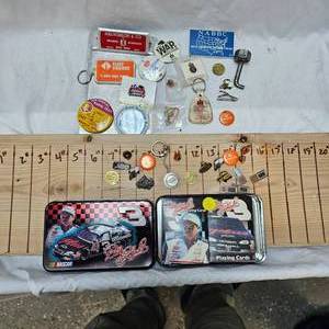lot 72 image: Collection of Pins and Halverson Coop Clipboard