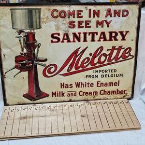 lot 92 image: 1920s Melotte Cream Seperator Raised Embossed Sign