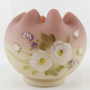 lot 24G image: 3.5 FENTON Burmese Circle of Love Hand Painted Rose Bowl. Limited Edition 35163 Produced Exclusively for Joyce Colllella.