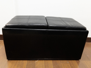 lot 2A image: Black Faux Leather Nesting Stools with Flipping Tray Covers FootrestBench.