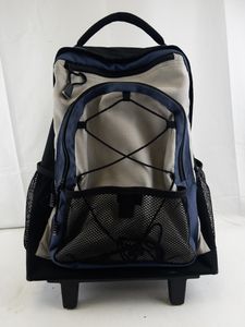 lot 22 image: Blue, Grey, & Black Rolling Travel Backpack.