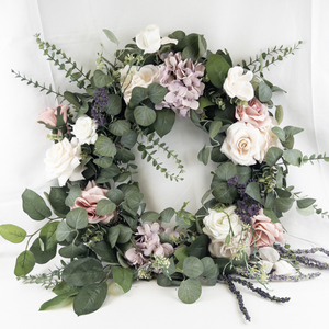 lot 45 image: 2 Pink, White & Purple Floral Leafy Wreath