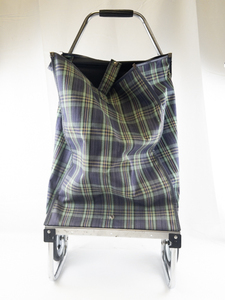 lot 47 image: Vintage Plaid Rolling Shopping Cart -Is collapsible for storing