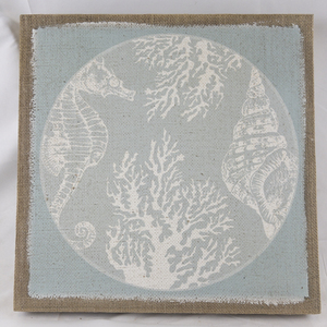 lot 60 image: 16 Square Coastal Blue Burlap Wall Hanging