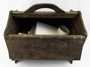 lot 81 image: Vintage Wooden Sewing Box with Various Sewing Supplies
