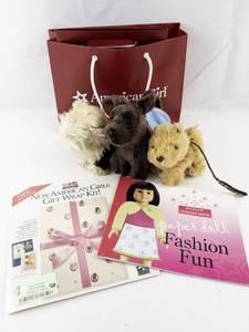 lot 126 image: Group of 3 American Girl Doll Dogs & Dress Up Kit.