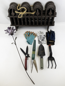 lot 237 image: Large Garden Lot - Decorative Fencing, Garden Gloves, Garden Tools, & More
