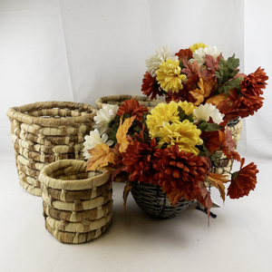 lot 239 image: Set of Decorative Hanging Flower Baskets & Four Woven Baskets