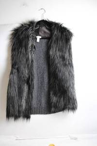 Chico's Faux Fur Black Vest L/XL
