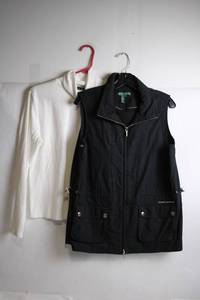 lot 102 image: Ralph Lauren Womens Medium Black Vest & Large White Long Sleeve Top