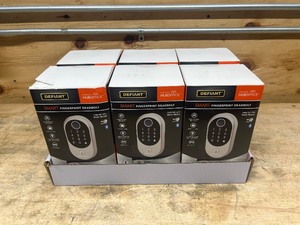 lot 8 image: DEFIANT Lot of 6- Round Fingerprint Satin Nickel Electronic Single Cylinder Deadbolts Wi-Fi Enabled Powered by Hubspace