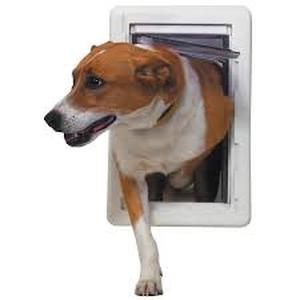 lot 23 image: Ideal Pet Products 7.25 in. x 13 in. Medium Ruff Weather Frame with Dual Flaps Dog and Pet Door Mount Door   Customer Returns See Pictures