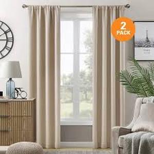 lot 27 image: Lot of  LiGHTSOUT with EnerShield Technology Hayden Natural Embossed 38 in. W x 84 in. L Rod Pocket Blackout Curtains (Set of 2)  Customer Returns See Pictures