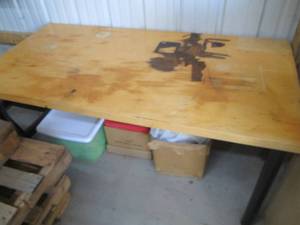 lot 125 image: Wood top table with metal tubular l...