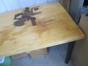 lot 126 image: Wood top table with metal tubular l...