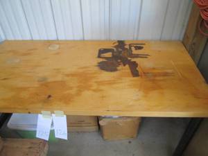 lot 127 image: Wood top table with metal tubular l...