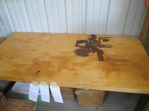 lot 128 image: Wood top table with metal tubular l...