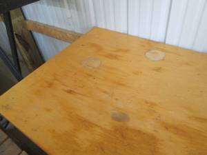 lot 129 image: Wood top table with metal tubular l...