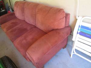 lot 217 image: Rust color microfiber 3-cushion cou...
