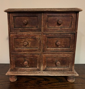 lot 51 image: Charming Vintage Wooden Six Drawer Spice Cabinet