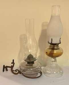lot 57 image: Two Vintage Glass Oil Lamps
