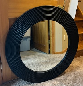 lot 187 image: Ribbed Black Framed Round Wall Mirror