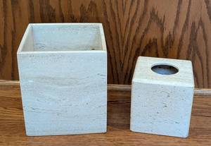 lot 96 image: Frenchtex Marble Waste Bin and Tissue Holder