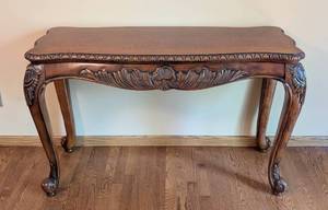 lot 8 image: French Provincial Style Carved Wood Console Table