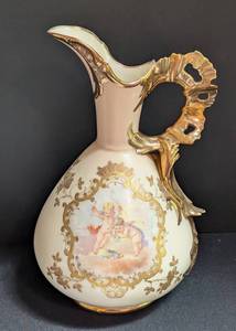 lot 121 image: Vintage Robert Hanke Painted Porcelain Cherub Pitcher