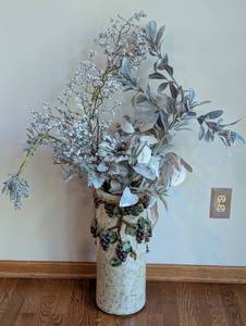 lot 129 image: Ceramic Grape Motif Floor Vase and Faux Florals