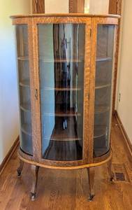 Vintage Curved Glass Oak Display Cabinet