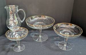 lot 177 image: Etched Pitcher and Princess House Serving Pedestals