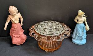 lot 178 image: Pair of Avon Perfume Bottles and Pink Glass Flower Frog