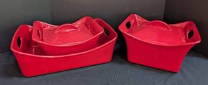lot 90 image: Rachael Ray Red Ceramic Baking Dishes