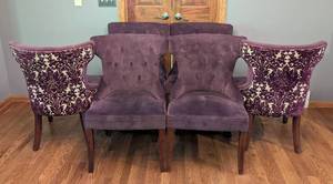 lot 11 image: Pier One Purple Velvet Hourglass Side Chair Set