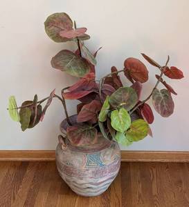lot 87 image: Large Pier One Ceramic Floor Vase and Faux Foliage