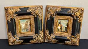 lot 37 image: Pair of Framed Miniature Oil on Board Paintings