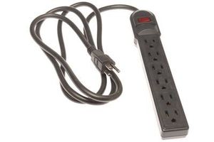 lot 23 image: 6-Outlet Surge Protector with 6-Foot Cord  1-Foot Outlet Saver Kit  MSRP $40