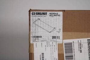 lot 33 image: Middle Atlantic Wood Shelf Kit  1 Bay (2 Shelves)  MSRP $263.00