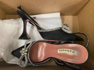 lot 3 image: Zxheels Womens Black Heels with Rhinestone Bow - Size 8