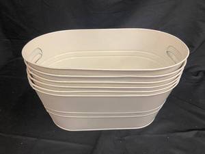 lot 33 image: Set of 6 White Metal Storage Tubs with Handles