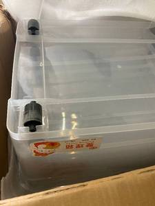 lot 53 image: Thyle 12 Pack of 53 Qt Transparent Plastic Storage Bins with Wheels