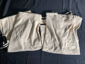 lot 88 image: Set of XL Beige Knit Coord Set with Black Stripes