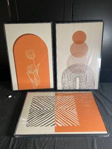 lot 110 image: Set of 3 Framed Geometric and Floral Artwork Prints