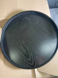 lot 116 image: Round Black Solid Wood Serving Tray
