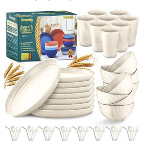 lot 48 image: Wheat Straw Dinnerware Set - 56 Pieces